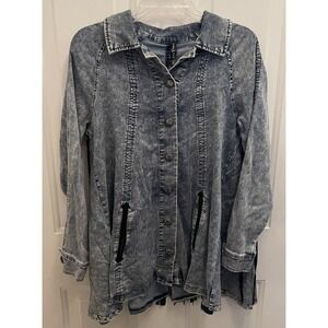 Two2Fly  HILDAGO FALLS Fringe Denim Chambray Swing Jacket Womens S Western New